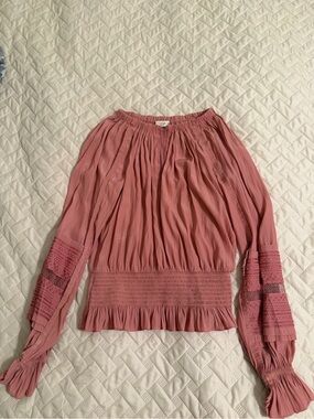 Ramy Brook Dusty Rose Smocked Peasant Blouse